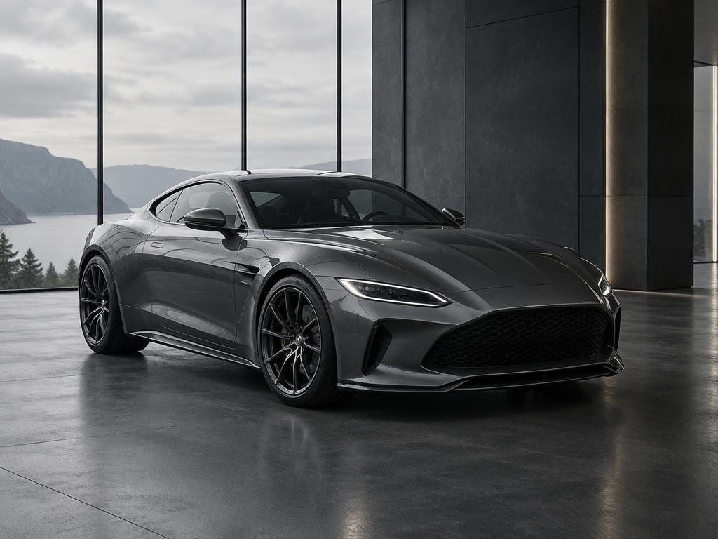 Donkere sportieve coupé in een moderne showroom